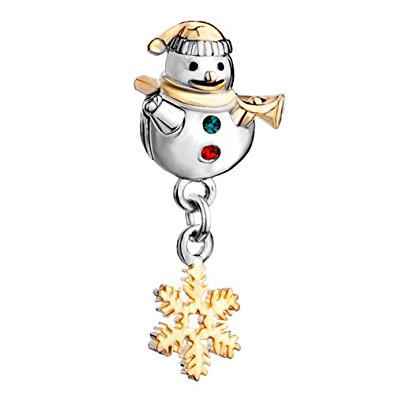 Silver Snowman with Snowflake Xmas Charm with Gold Highlights