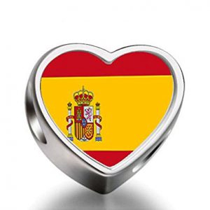 Spain Flag Silver Heart Charm