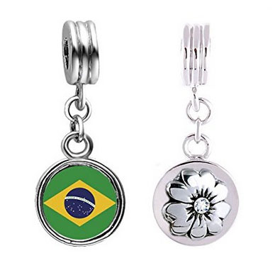 Brazil World Cup Logo Dangle Charm With Flower