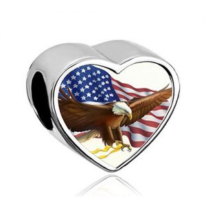 Silver heart with eagle and USA flag