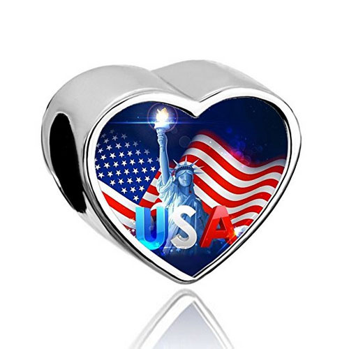 USA heart shape silver flag with Statue of Liberty