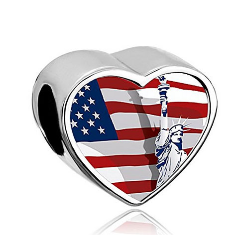 Statue of Liberty Silver Heart Bead