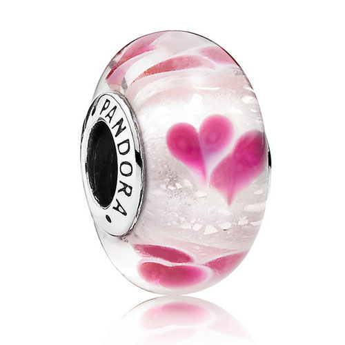 Pink Hearts in White Murano Glass Official Pandora Bead