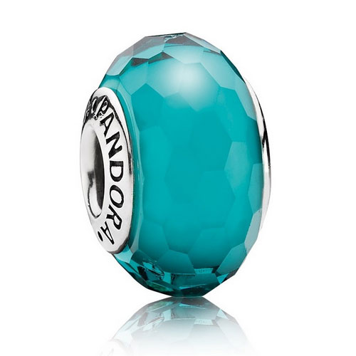 Pandora Glass Charms: Faceted Teal Glass Charm
