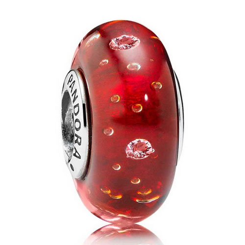 Official Pandora Red Fizzle Murano Glass Charm